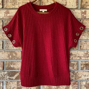 Parallel Skies Top Size Large Ribbed With Decorative Grommets Beautiful Red!